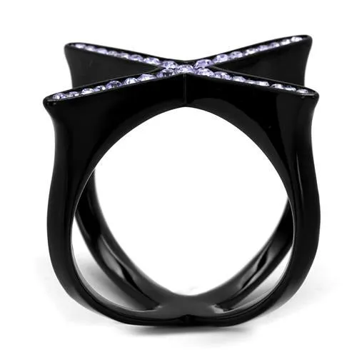 Alamode Rings TK2603 IP BlackIon Plating Stainless Steel Ring with Top Grade Crystal in Amethyst