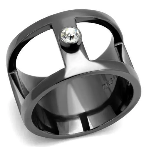 Alamode Rings TK2898 IP Light Black IP Gun Stainless Steel Ring with Top Grade Crystal in Clear Alamode Rings TK2898 IP Light Black IP Gun Stainless Steel Ring with Top Grade Crystal in Clear