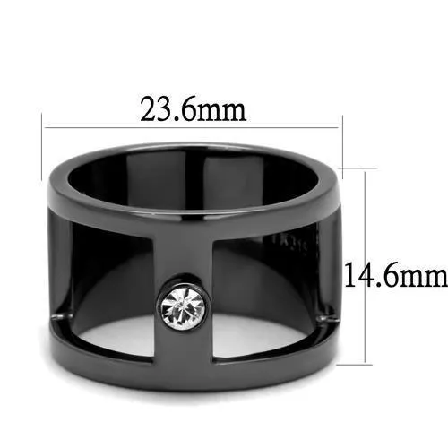 Alamode Rings TK2898 IP Light Black IP Gun Stainless Steel Ring with Top Grade Crystal in Clear