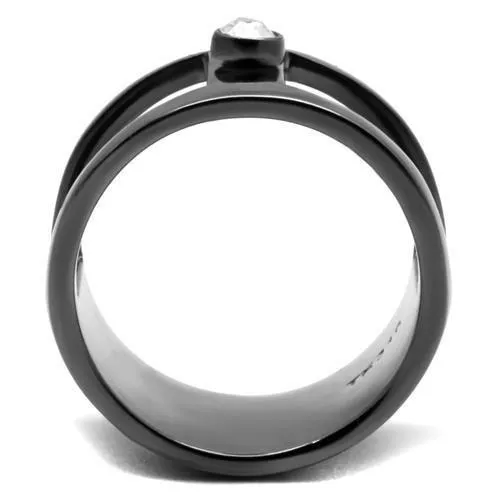 Alamode Rings TK2898 IP Light Black IP Gun Stainless Steel Ring with Top Grade Crystal in Clear