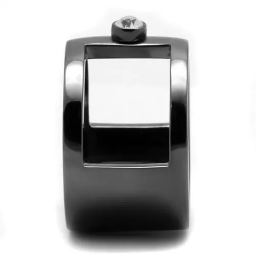 Alamode Rings TK2898 IP Light Black IP Gun Stainless Steel Ring with Top Grade Crystal in Clear