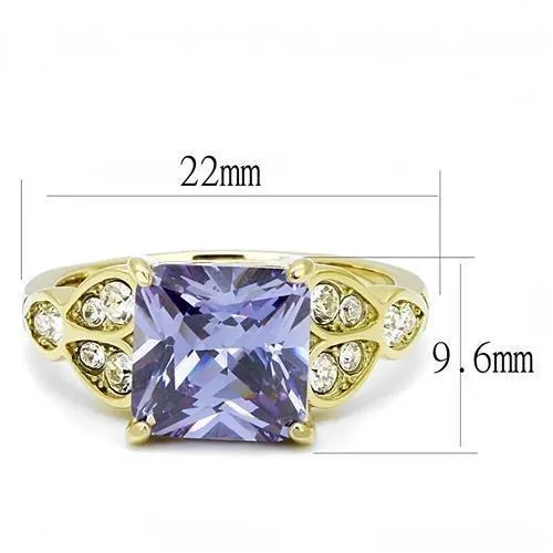 Alamode Rings TK3125 IP GoldIon Plating Stainless Steel Ring with AAA Grade CZ in Light Amethyst