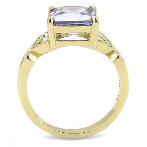 Alamode Rings TK3125 IP GoldIon Plating Stainless Steel Ring with AAA Grade CZ in Light Amethyst