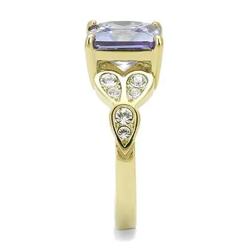 Alamode Rings TK3125 IP GoldIon Plating Stainless Steel Ring with AAA Grade CZ in Light Amethyst