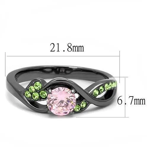 Alamode Rings TK3132 IP Light Black IP Gun Stainless Steel Ring with AAA Grade CZ in Rose