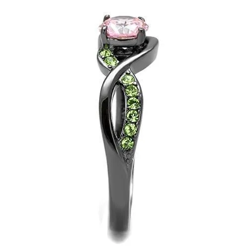 Alamode Rings TK3132 IP Light Black IP Gun Stainless Steel Ring with AAA Grade CZ in Rose