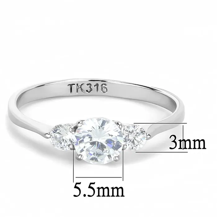 Alamode Rings TK3431 High polished no plating Stainless Steel Ring with AAA Grade CZ in Clear