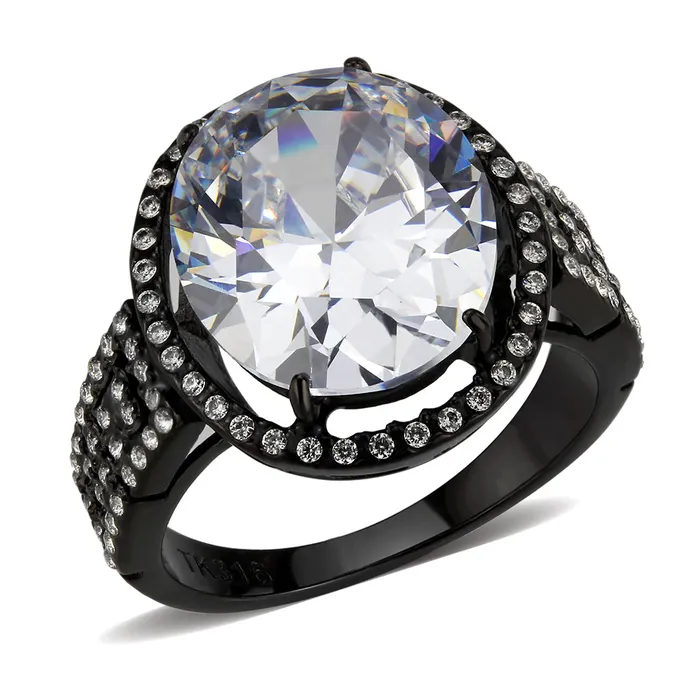 Alamode Rings TK3735 IP Black Stainless Steel Ring with AAA Grade CZ in Clear Alamode Rings TK3735 IP Black Stainless Steel Ring with AAA Grade CZ in Clear