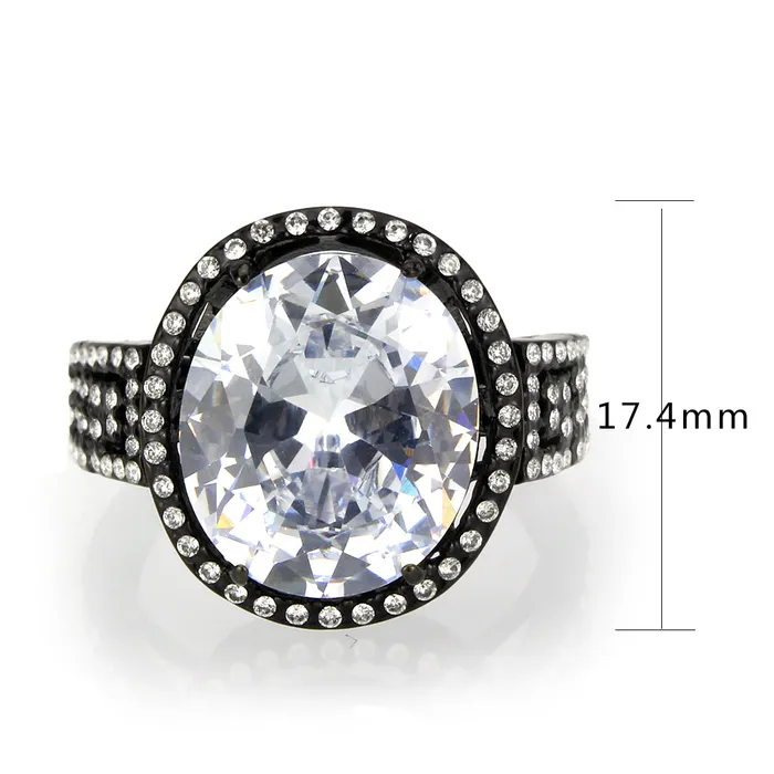 Alamode Rings TK3735 IP Black Stainless Steel Ring with AAA Grade CZ in Clear