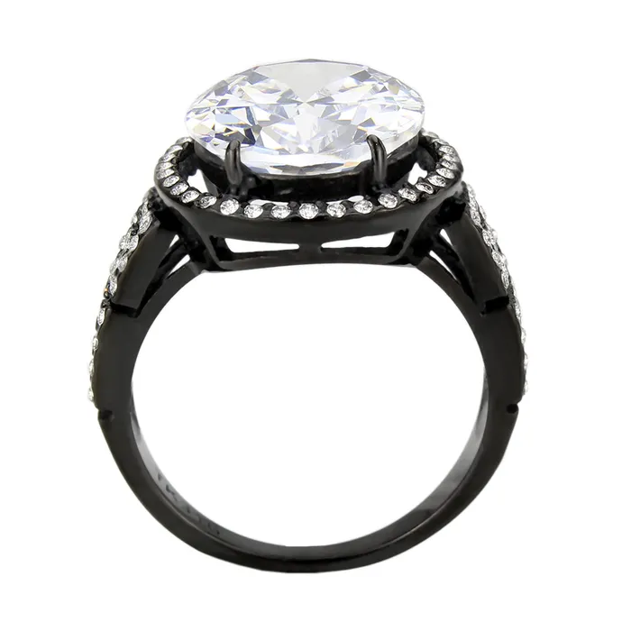 Alamode Rings TK3735 IP Black Stainless Steel Ring with AAA Grade CZ in Clear