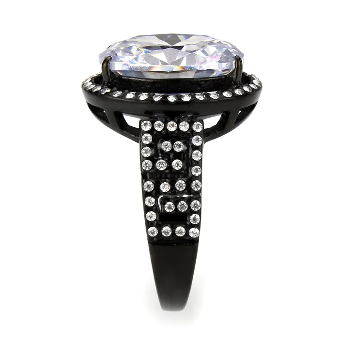 Alamode Rings TK3735 IP Black Stainless Steel Ring with AAA Grade CZ in Clear