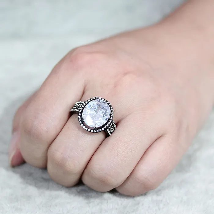 Alamode Rings TK3735 IP Black Stainless Steel Ring with AAA Grade CZ in Clear