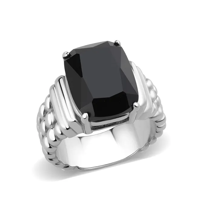 Alamode Rings TK3876 High polished no plating Stainless Steel Ring with Synthetic in Jet Alamode Rings TK3876 High polished no plating Stainless Steel Ring with Synthetic in Jet