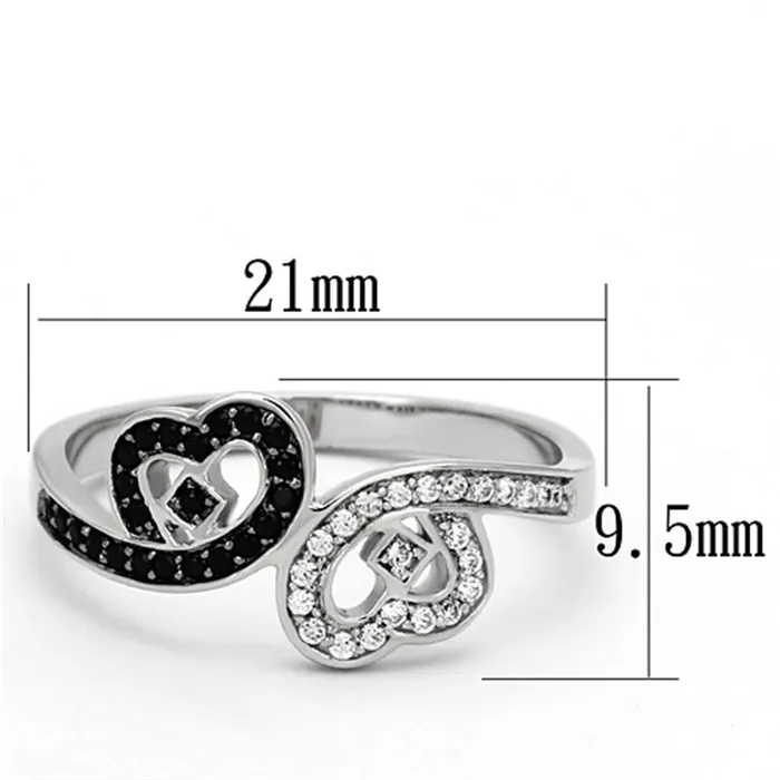 Alamode Rings TS125 Rhodium 925 Sterling Silver Ring with AAA Grade CZ in Black Diamond