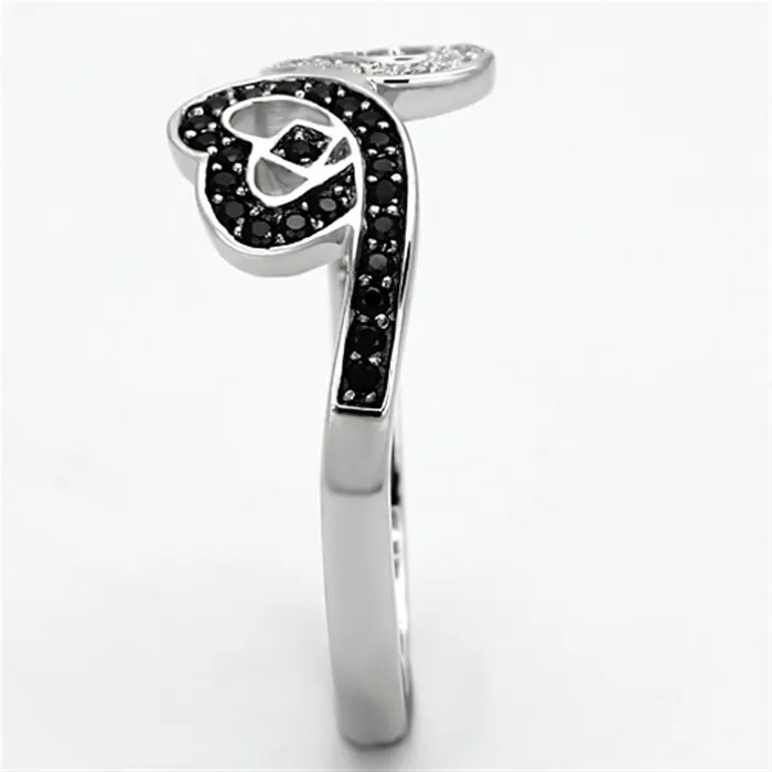 Alamode Rings TS125 Rhodium 925 Sterling Silver Ring with AAA Grade CZ in Black Diamond