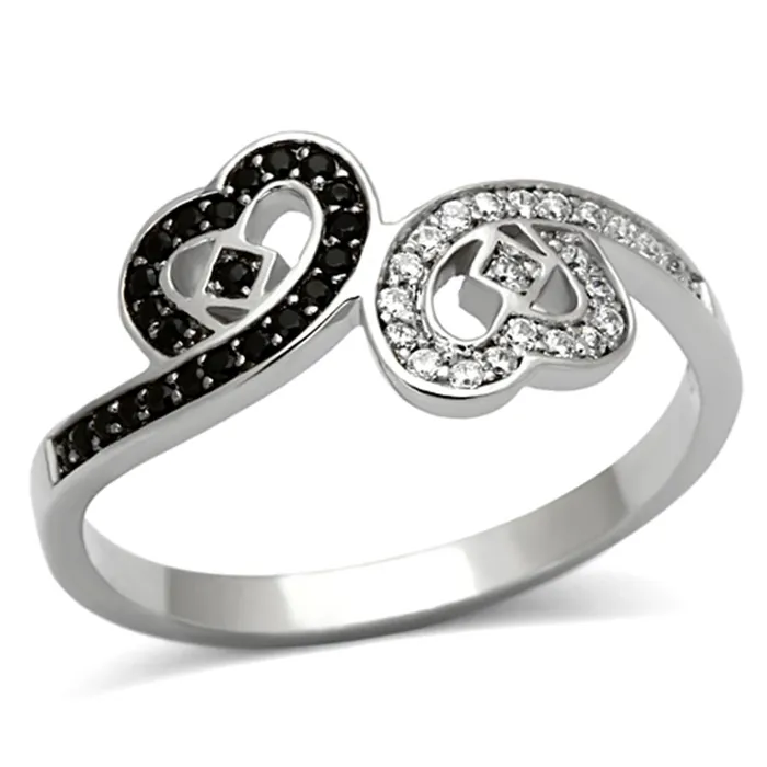 Alamode Rings TS125 Rhodium 925 Sterling Silver Ring with AAA Grade CZ in Black Diamond