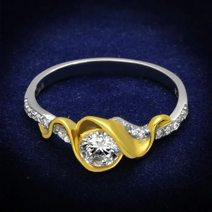 Alamode Rings TS475 Reverse TwoTone 925 Sterling Silver Ring with AAA Grade CZ in Clear Alamode Rings TS475 Reverse TwoTone 925 Sterling Silver Ring with AAA Grade CZ in Clear