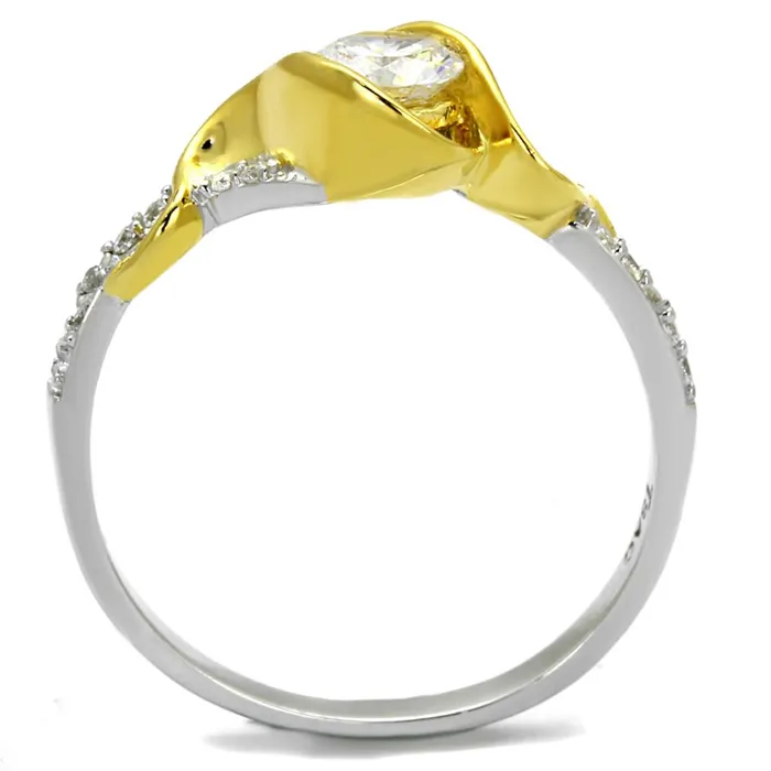 Alamode Rings TS475 Reverse TwoTone 925 Sterling Silver Ring with AAA Grade CZ in Clear