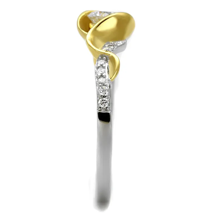 Alamode Rings TS475 Reverse TwoTone 925 Sterling Silver Ring with AAA Grade CZ in Clear