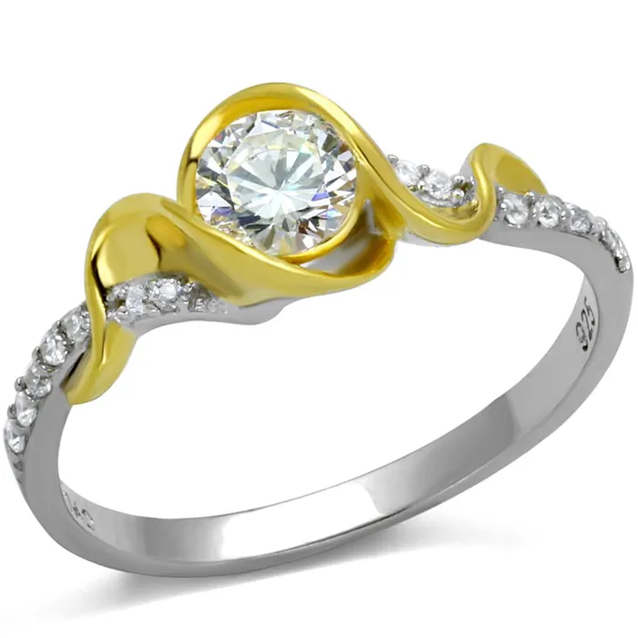 Alamode Rings TS475 Reverse TwoTone 925 Sterling Silver Ring with AAA Grade CZ in Clear