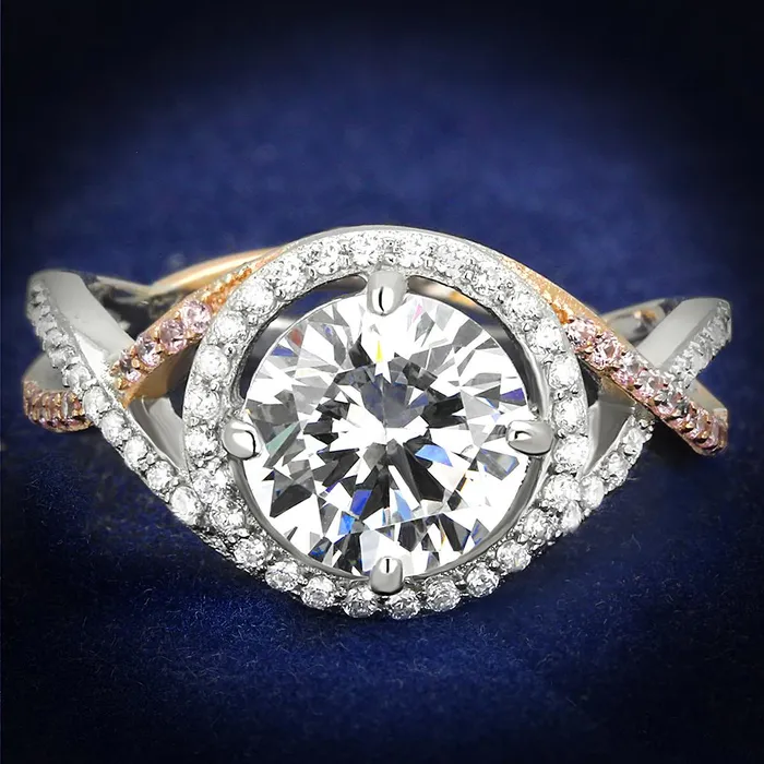 Alamode Rings TS585 Rose Gold Rhodium 925 Sterling Silver Ring with AAA Grade CZ in Clear Alamode Rings TS585 Rose Gold Rhodium 925 Sterling Silver Ring with AAA Grade CZ in Clear
