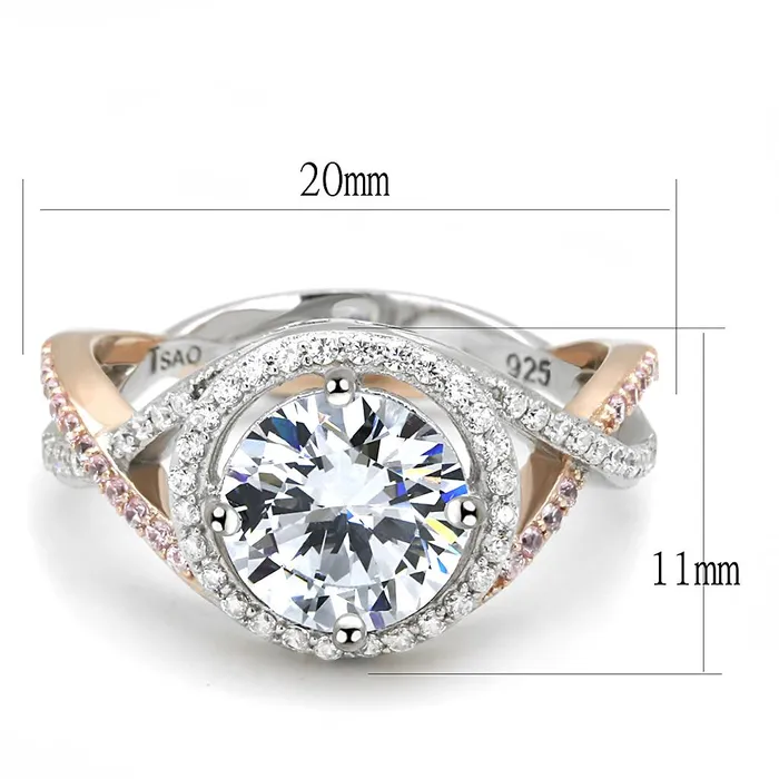 Alamode Rings TS585 Rose Gold Rhodium 925 Sterling Silver Ring with AAA Grade CZ in Clear