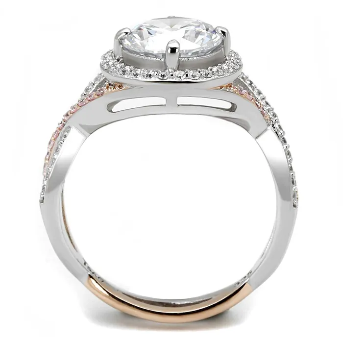 Alamode Rings TS585 Rose Gold Rhodium 925 Sterling Silver Ring with AAA Grade CZ in Clear