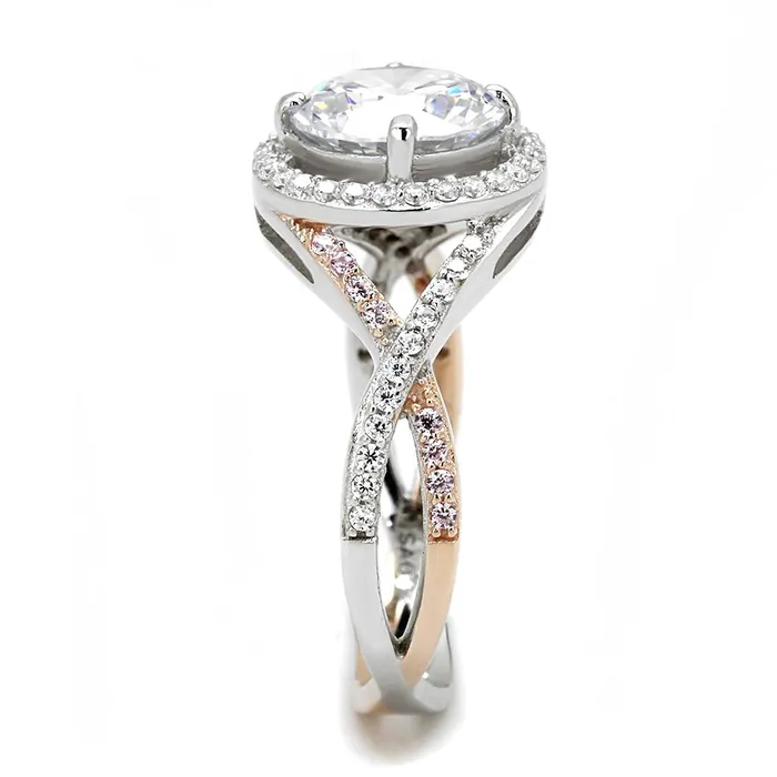 Alamode Rings TS585 Rose Gold Rhodium 925 Sterling Silver Ring with AAA Grade CZ in Clear