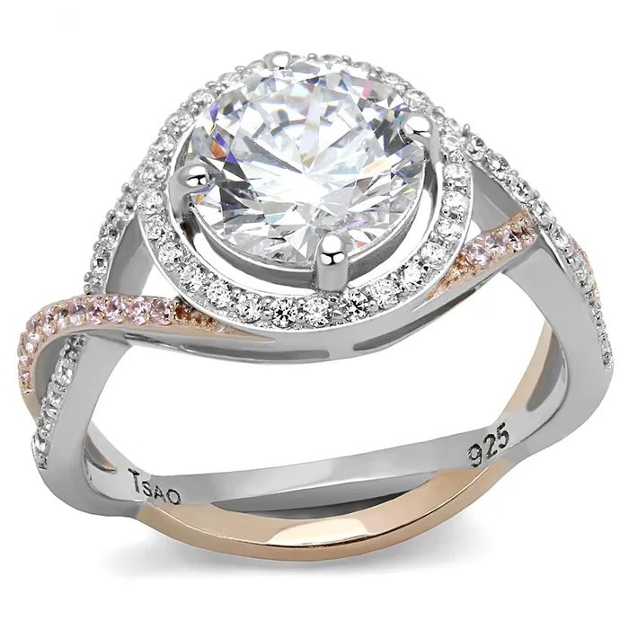 Alamode Rings TS585 Rose Gold Rhodium 925 Sterling Silver Ring with AAA Grade CZ in Clear