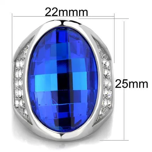 Alamode TK1778 High polished no plating Stainless Steel Ring with Synthetic Synthetic Glass in Capri Blue Rings