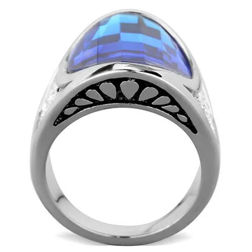 Alamode TK1778 High polished no plating Stainless Steel Ring with Synthetic Synthetic Glass in Capri Blue Rings
