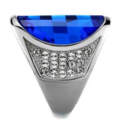 Alamode TK1778 High polished no plating Stainless Steel Ring with Synthetic Synthetic Glass in Capri Blue Rings