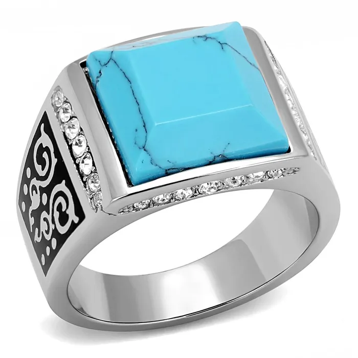 Alamode TK3274 High polished no plating Stainless Steel Ring with Synthetic in Sea Blue Rings Alamode TK3274 High polished no plating Stainless Steel Ring with Synthetic in Sea Blue Rings