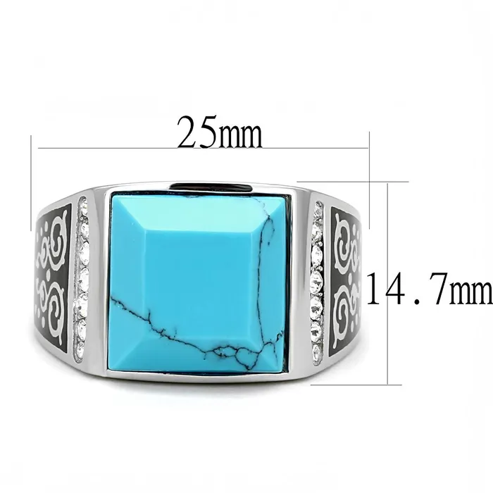 Alamode TK3274 High polished no plating Stainless Steel Ring with Synthetic in Sea Blue Rings