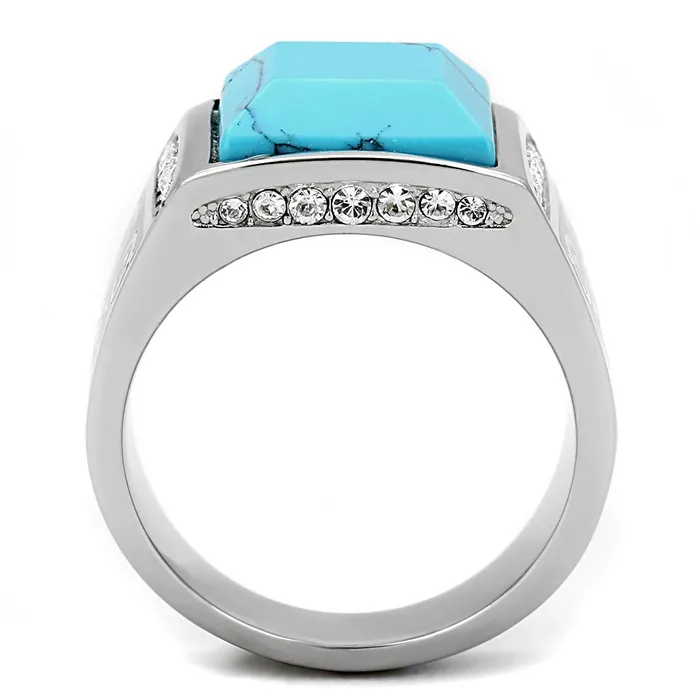Alamode TK3274 High polished no plating Stainless Steel Ring with Synthetic in Sea Blue Rings