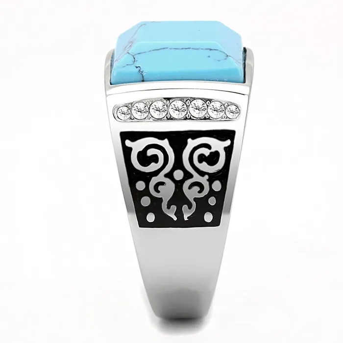 Alamode TK3274 High polished no plating Stainless Steel Ring with Synthetic in Sea Blue Rings