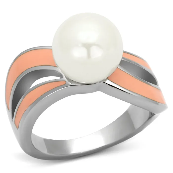 Alamode TK810 High polished no plating Stainless Steel Ring with Synthetic Pearl in White Rings Alamode TK810 High polished no plating Stainless Steel Ring with Synthetic Pearl in White Rings
