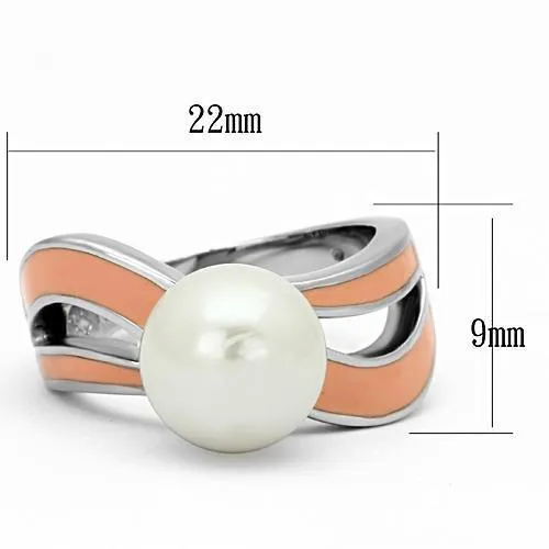 Alamode TK810 High polished no plating Stainless Steel Ring with Synthetic Pearl in White Rings