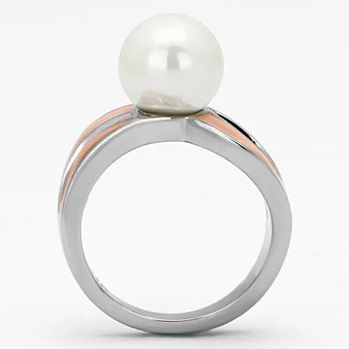 Alamode TK810 High polished no plating Stainless Steel Ring with Synthetic Pearl in White Rings