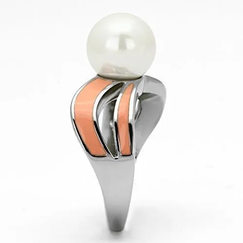 Alamode TK810 High polished no plating Stainless Steel Ring with Synthetic Pearl in White Rings