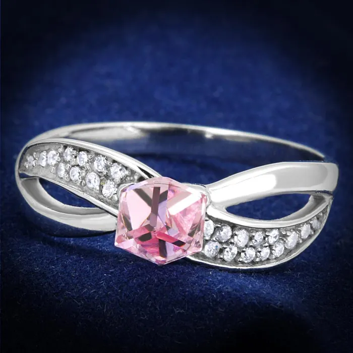 Alamode TS313 Rhodium 925 Sterling Silver Ring with Top Grade Crystal in Light Rose Rings Alamode TS313 Rhodium 925 Sterling Silver Ring with Top Grade Crystal in Light Rose Rings