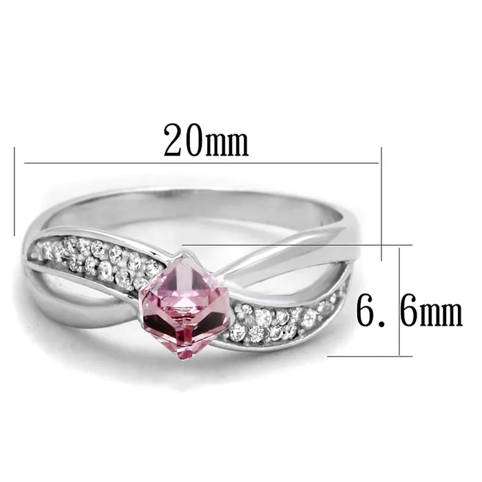 Alamode TS313 Rhodium 925 Sterling Silver Ring with Top Grade Crystal in Light Rose Rings