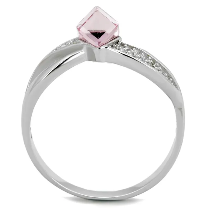 Alamode TS313 Rhodium 925 Sterling Silver Ring with Top Grade Crystal in Light Rose Rings