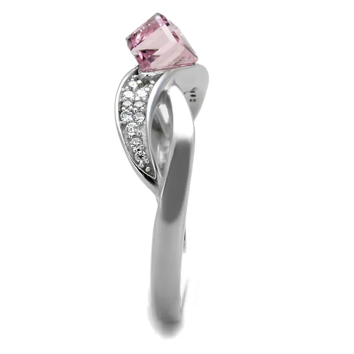 Alamode TS313 Rhodium 925 Sterling Silver Ring with Top Grade Crystal in Light Rose Rings