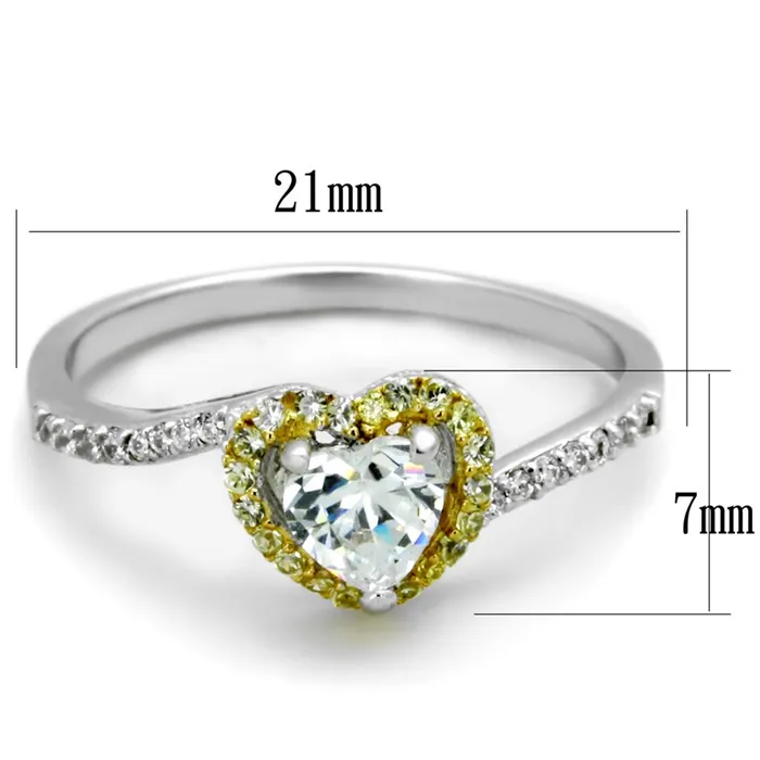 Alamode TS339 Reverse TwoTone 925 Sterling Silver Ring with AAA Grade CZ in Clear Rings