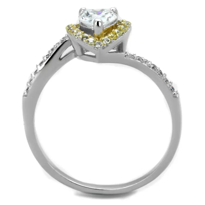 Alamode TS339 Reverse TwoTone 925 Sterling Silver Ring with AAA Grade CZ in Clear Rings
