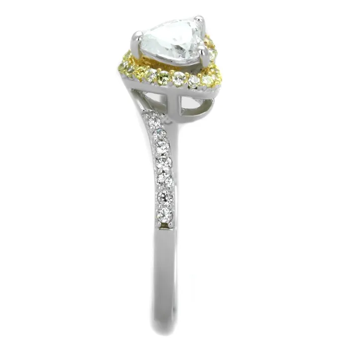 Alamode TS339 Reverse TwoTone 925 Sterling Silver Ring with AAA Grade CZ in Clear Rings