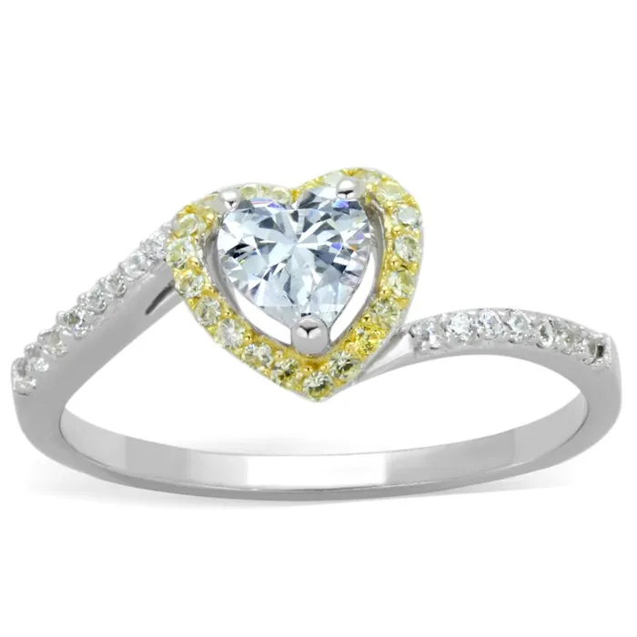 Alamode TS339 Reverse TwoTone 925 Sterling Silver Ring with AAA Grade CZ in Clear Rings
