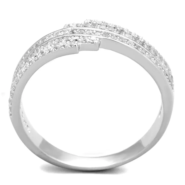 Alamode TS367 Rhodium 925 Sterling Silver Ring with AAA Grade CZ in Clear Rings