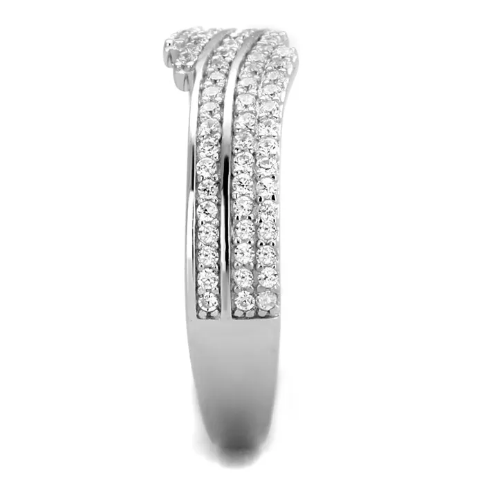 Alamode TS367 Rhodium 925 Sterling Silver Ring with AAA Grade CZ in Clear Rings
